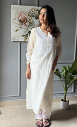 Load image into Gallery viewer, Women's Lakhnavi Handcrafted Kota Cotton Chikankari Kurti - HONC0305764