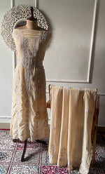 将图像加载到图库查看器中, Javeria Women's Lakhnavi Handcrafted Mul Chanderi Unstitched Kurta And Dupatta Set- HONC0326143