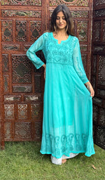 将图像加载到图库查看器中, Humaira Women's Lakhanvi Handcrafted Faux-Georgette Chikankari Dress - NC046556