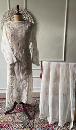 Load image into Gallery viewer, Women's Lakhnavi Handcrafted Mul Chanderi Semi - stitched Kurta And Dupatta Set- HONC0314870