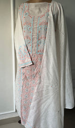 将图像加载到图库查看器中, Women's Lakhnavi Handcrafted Linen Cotton Semi -Stitched Kurta And Dupatta Set - HONC0269961