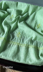 Load image into Gallery viewer, Women's Lakhnavi Handcrafted Mul Chanderi Semi - Stitched Anarkali And Dupatta Set - HONC0282400