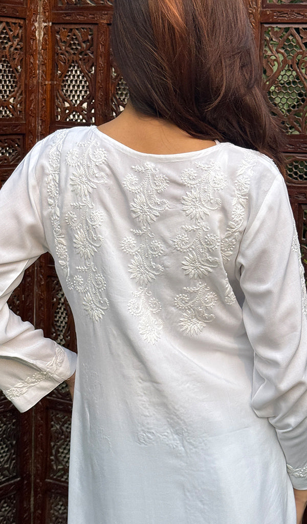 Zara Women's Lakhnavi Handcrafted Modal Cotton Chikankari Kurta And Skirt Set - HONC0251112