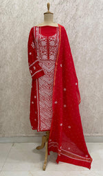 将图像加载到图库查看器中, Women's Lakhnavi Handcrafted Mul Chanderi Semi - Stitched Kurta And Dupatta Set - HONC0282239