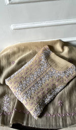 Load image into Gallery viewer, Saziya Women's Lakhnavi Handcrafted Mul Chanderi Semi - stitched Chikankari Full Suit Material - HONC0321284