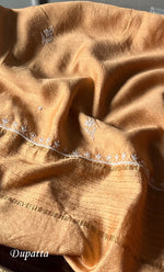 Load image into Gallery viewer, Women's Lakhnavi Handcrafted Munga Silk Semi - Stitched Chikankari Kurta And Dupatta Set- HONC0281959