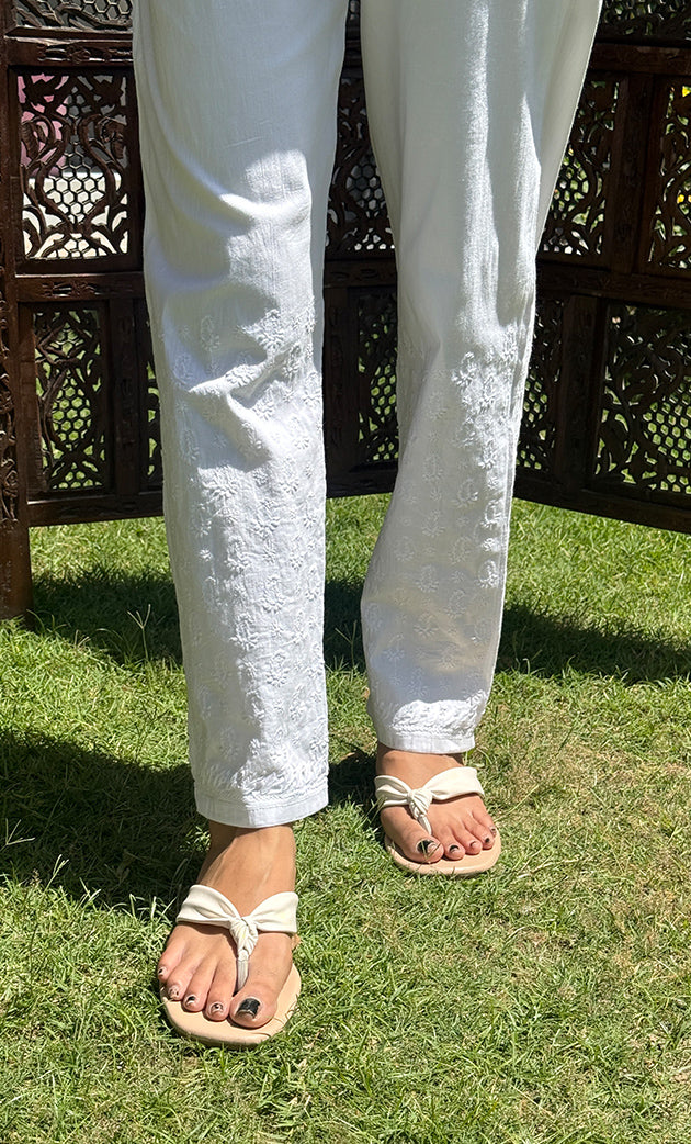 Women's Lucknowi Handcrafted  Cotton Chikankari Pant - HONC0285986