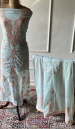 Load image into Gallery viewer, Women's Lakhnavi Handcrafted Cotton Unstitched Chikankari Suit Material - HONC0358173