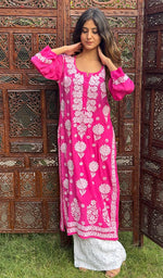 Load image into Gallery viewer, Asma Women's Lucknowi Handcrafted Crepe Chikankari Kurti- HONC02494890