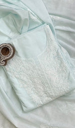 将图像加载到图库查看器中, Women's Lakhnavi Handcrafted Cotton Chikankari Kurta And Dupatta Set- HONC0146073