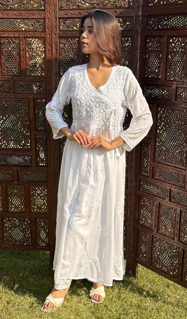 Women's Lucknowi Handcrafted Cotton Chikankari Angrakha - HONC0227178