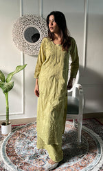 Load image into Gallery viewer, Women's Lakhnavi Handcrafted Chanderi Silk Chikankari Top And Pant Set - HONC0320578