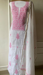 将图像加载到图库查看器中, Women's Lakhnavi Handcrafted Mul Chanderi Kurta And Dupatta Set - HONC0257361