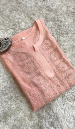 将图像加载到图库查看器中, Sadaf Women's Lakhnavi Handcrafted Viscose Georgette Chikankari Kurti - HONC0174139