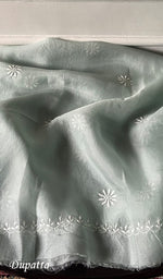 Load image into Gallery viewer, Women's Lakhnavi Handcrafted Pure Organza Chikankari Semi stitched Kurta And Dupatta Set- HONC0348606