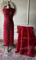 Load image into Gallery viewer, Gulalai Women's Lakhnavi Handcrafted Pure Organza Chikankari Unstitched Kurta And Dupatta Set- HONC0328888