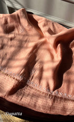 Load image into Gallery viewer, Women's Lakhnavi Handcrafted Munga Silk Semi - Stitched Chikankari Kurta And Dupatta Set- HONC0266160