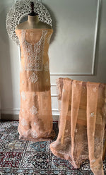 将图像加载到图库查看器中, Women's Lakhnavi Handcrafted Pure Organza Chikankari Unstitched Kurta And Dupatta Set- HONC0307946