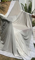 Load image into Gallery viewer, Women's Lakhnavi Handcrafted Pure Silk Georgette Chikankari Saree- HONC0260889