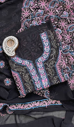将图像加载到图库查看器中, Women's Lakhnavi Handcrafted Pure Silk Georgette Chikankari Kurta And Dupatta Set- NC072927