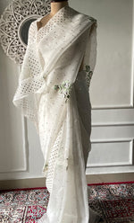 Load image into Gallery viewer, Women's Lucknowi Handcrafted Pure Organza Silk Chikankari Saree - HONC0329245
