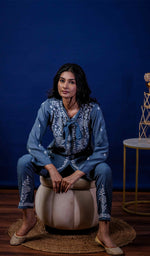 Load image into Gallery viewer, Shazana Women's Lakhnavi Handcrafted Modal Cotton Chikankari Chikankari Top and Pant Set - HONC0213487