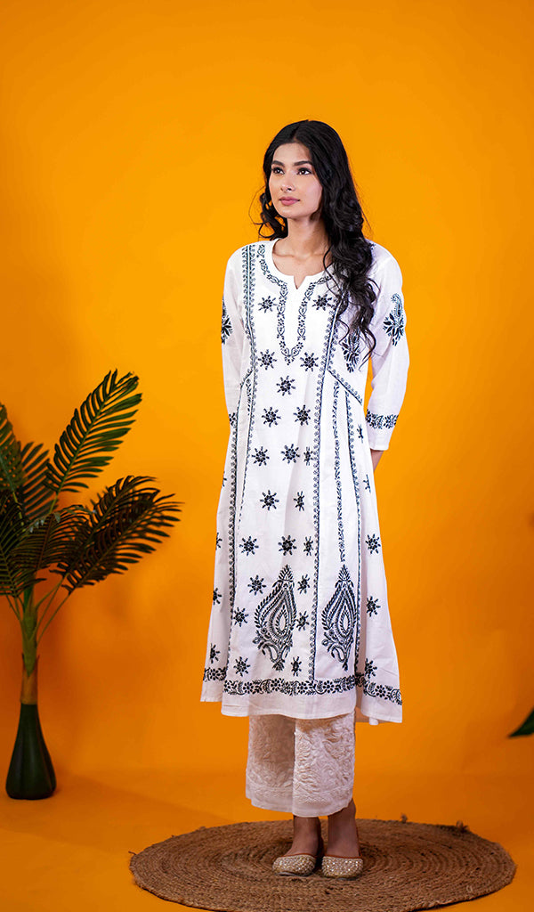 Divya Women's Lucknowi Handcrafted Cotton Chikankari Dress - HONC0213387
