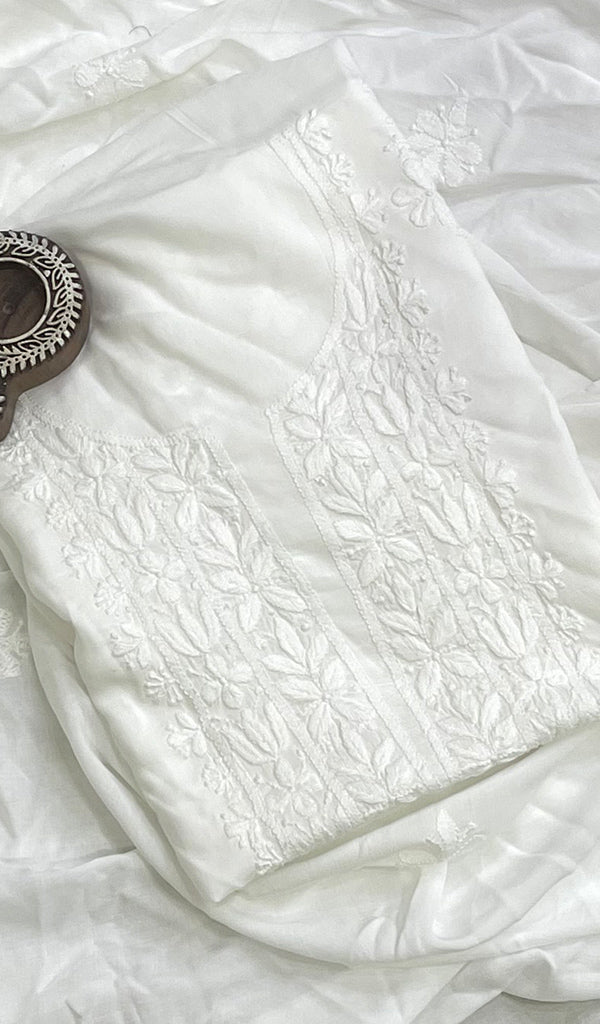 Women's Lakhnavi Handcrafted Modal Cotton Chikankari Kurta And Dupatta Set - HONC0197246