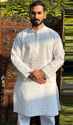Load image into Gallery viewer, Men's Lucknowi Handcrafted Cotton Chikankari Kurta - HONC0260706