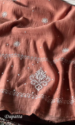 Load image into Gallery viewer, Women's Lakhnavi Handcrafted Mul Chanderi Semi - Stitched Anarkali And Dupatta Set - HONC0330159