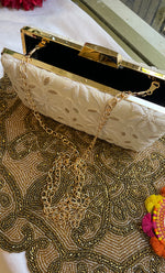 Load image into Gallery viewer, White Chikankari Embroidered Clutch - HONC0313603