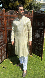 将图像加载到图库查看器中, Men's Lucknowi Handcrafted Cotton Chikankari Kurta - HONC0335234