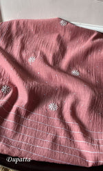 Load image into Gallery viewer, Women's Lakhnavi Handcrafted Mul Chanderi Chikankari Semi - Stitched Kurta Dupatta Set - HONC0301238