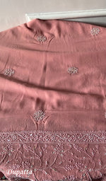 Load image into Gallery viewer, Women's Lakhnavi Handcrafted Pure Silk Georgette Unstitched Chikankari Kurta And Dupatta Set- HONC0271642