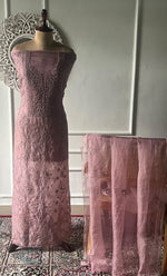 Load image into Gallery viewer, Women's Lakhnavi Handcrafted Pure Organza Chikankari Unstitched Kurta And Dupatta Set- HONC0327851