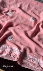 Load image into Gallery viewer, Women's Lakhnavi Handcrafted Pure Silk Georgette Chikankari Kurta And Dupatta Set - HONC0291001