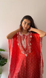 Load image into Gallery viewer, Pragya Women's Lucknowi Handcrafted Mul chanderi Chikankari Kaftan - HONC0459878