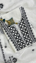 Load image into Gallery viewer, Women's Lakhnavi Handcrafted Cotton Chikankari Kurta And Dupatta Set- HONC0161740