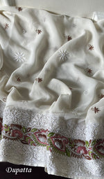 Load image into Gallery viewer, Women's Lakhnavi Handcrafted Pure Silk Georgette Chikankari Kurta and Dupatta set - HONC0271644