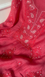 将图像加载到图库查看器中, Women's Lucknowi Handcrafted Chanderi Silk Chikankari Full Suit Material - HONC0260944