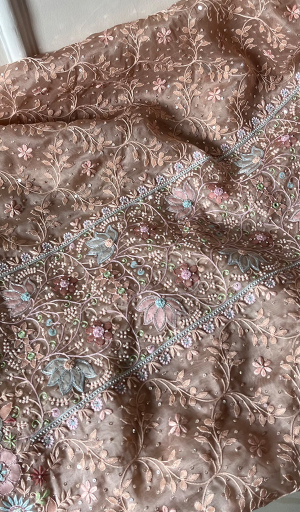 Women's Lucknowi Handcrafted Pure Organza Silk Chikankari Kurta Dupatta Set - HONC0274457