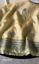 Load image into Gallery viewer, Women's Lakhnavi Handcrafted Tussar Silk Chikankari Kurta And Dupatta Set - HONC0314560