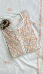 Load image into Gallery viewer, Adrita Women's Lakhnavi Handcrafted Cotton Chikankari Semi Stitched Kurta And Dupatta Set- HONC0152349