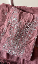 将图像加载到图库查看器中, Women's Lakhnavi Handcrafted Linen Cotton Semi -Stitched Anarkali And Dupatta Set - HONC0246474