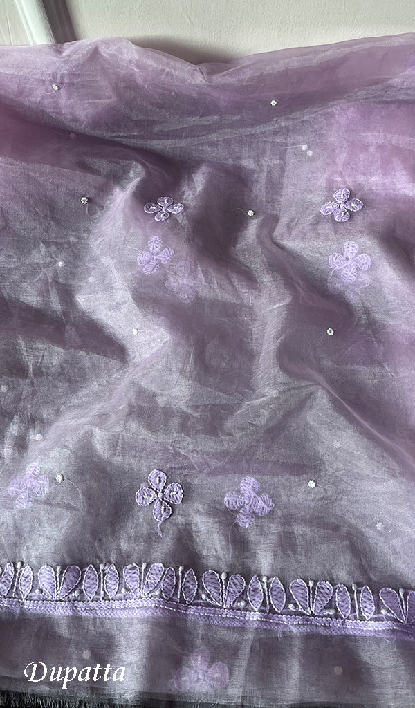 Women's Lakhnavi Handcrafted Organza Chikankari Unstitched Full Suit Material - HONC0271222