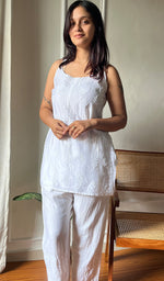 Load image into Gallery viewer, Amreena Women's Lakhnavi Handcrafted Chanderi Silk Chikankari Top And Pant Set - HONC0290552