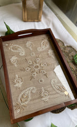 Load image into Gallery viewer, Chikankari Wooden Serving Tray - HONC0308893