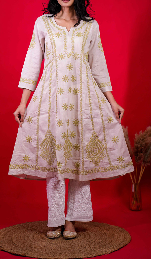 Divya Women's Lucknowi Handcrafted Cotton Chikankari Kurti - HONC0213349