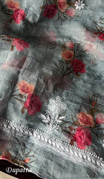 Load image into Gallery viewer, Women's Lakhnavi Handcrafted Organza Chikankari Unstitched Kurta And Dupatta Set - HONC0144734