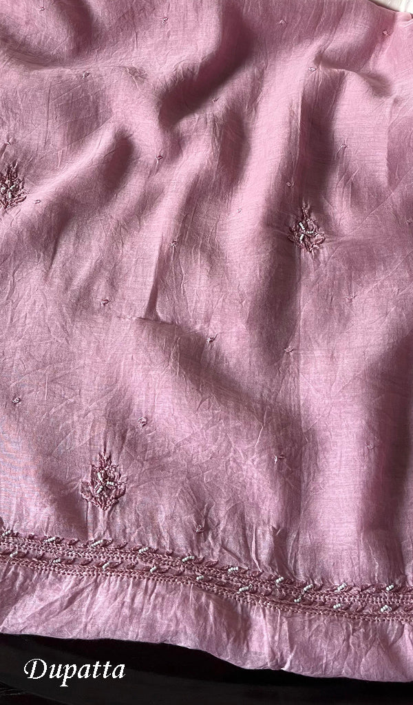 Aaliyah Women's Lakhnavi Handcrafted Mul Chanderi Semi - Stitched Kurta And Dupatta Set - HONC0253630